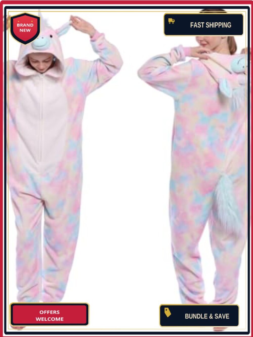 Unisex Flannel Onesie Pajama Halloween Unicorn Costume One Piece